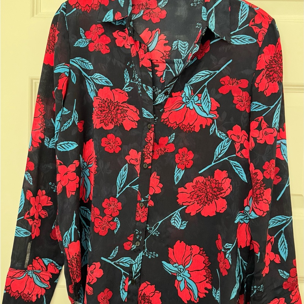 Zara Black and Red Floral Men's Shirt